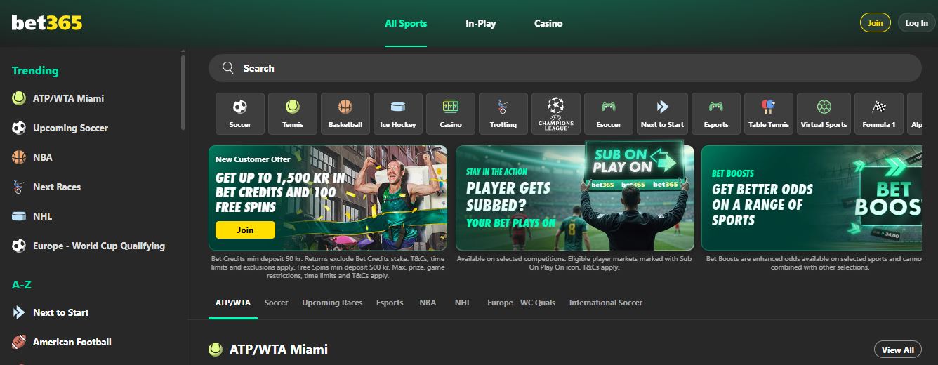 Vizitează pagina principală bet365 și alege din zeci de sporturi disponibile pentru pariuri